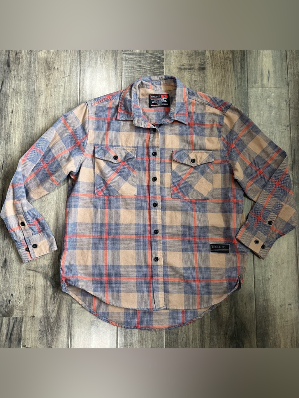 Troll Co Clothing Company Mens Button Flannel Shirt Sz Medium Plaid